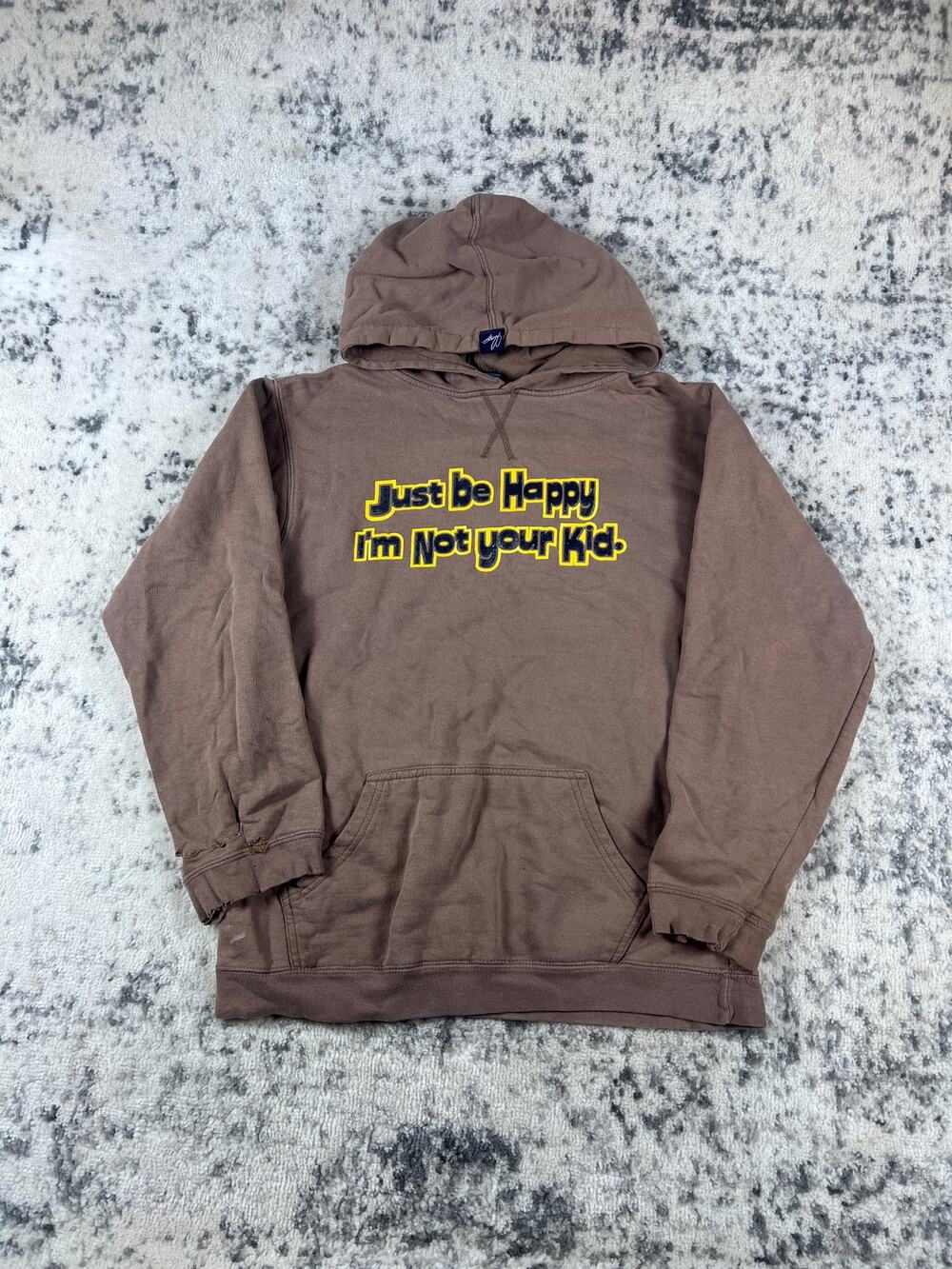Vintage Chump Spellout Hoodie Youth M Brown Just Be Happy Im Not Your Kid Y2K